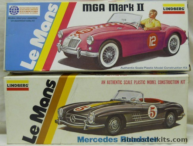 Lindberg 1/32 6075 Mercedes Roadster and 6073 MG A Mark II plastic model kit